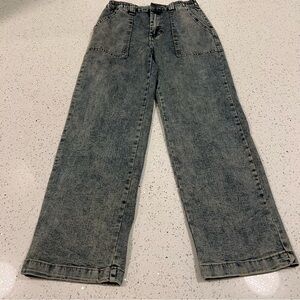 FLYING ANGEL Wide Leg Acid Wash Blue Elastic Waist Y2K 90s Jeans | Size 9/29